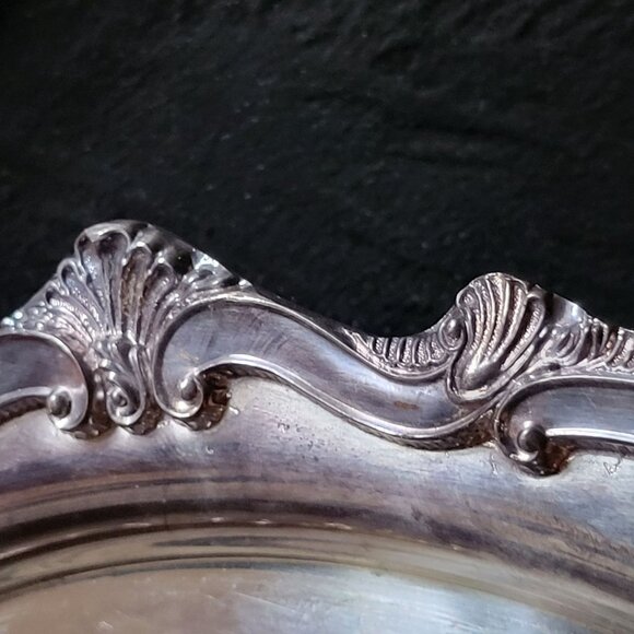 Extra Large Vtg Leonard Silverplate Ornate Round Serving Tray Scalloped Edges - Picture 2 of 10